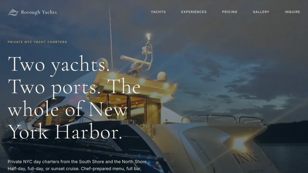 The Borough Yachts charter site we designed and built as a preview